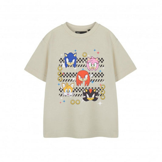 Oatmeal - Front - Sonic The Hedgehog Boys Group Faces Short-Sleeved T-Shirt