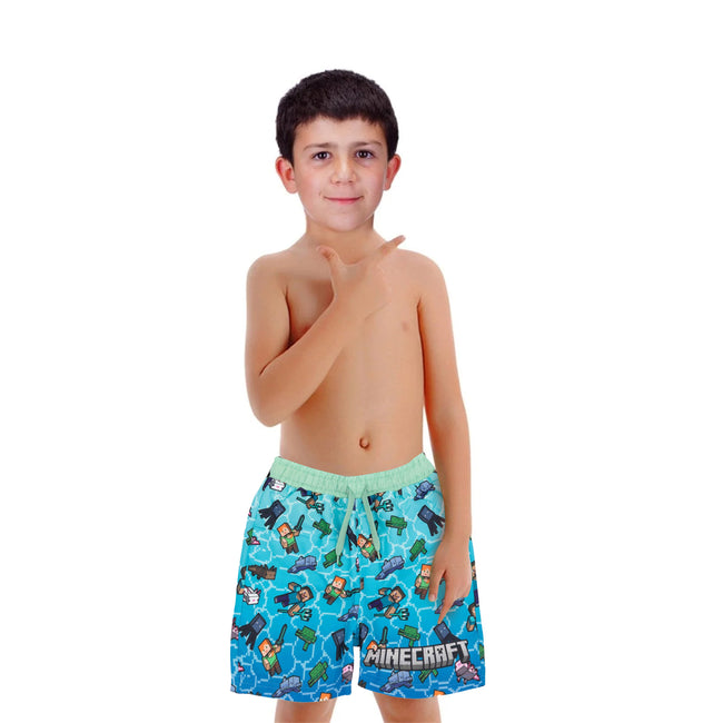 Blue - Pack Shot - Minecraft Boys Creeper Swim Shorts