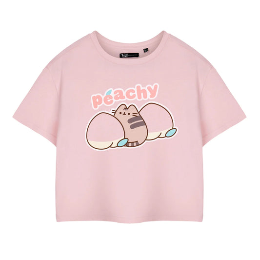 Pink Peach - Front - Pusheen Womens-Ladies Peachy Short-Sleeved Crop T-Shirt