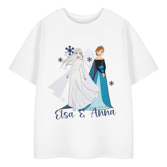 White - Front - Frozen Girls Anna And Elsa T-Shirt