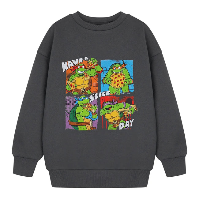 Charcoal - Front - Teenage Mutant Ninja Turtles Boys Have A Slice Day Sweatshirt