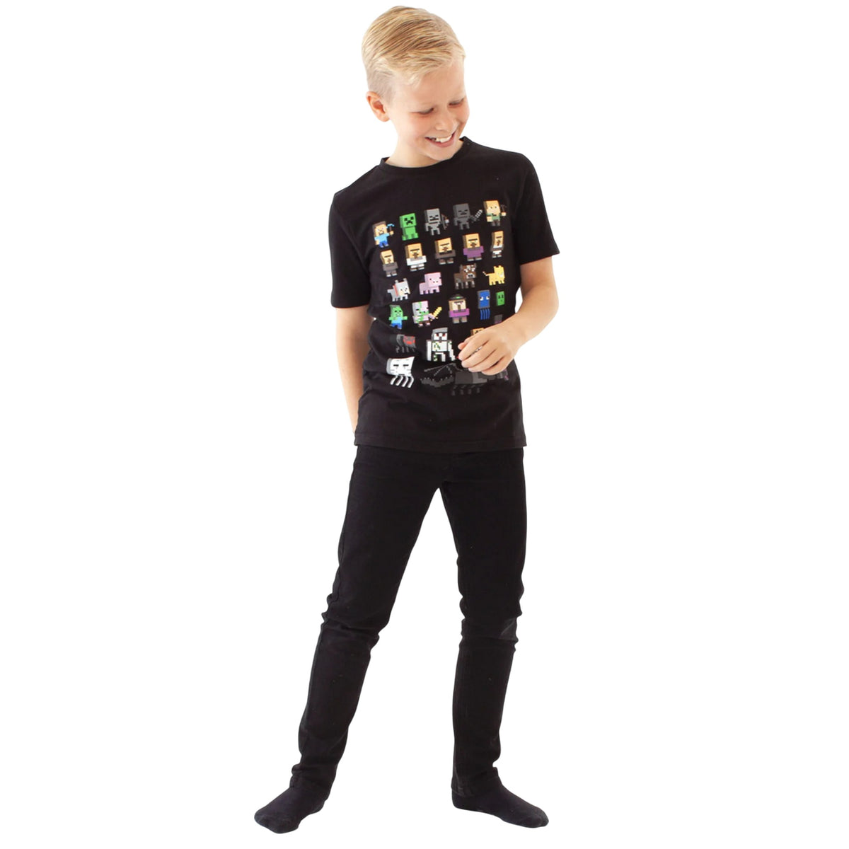 Black - Back - Minecraft Childrens-Kids Sprites Short-Sleeved T-Shirt