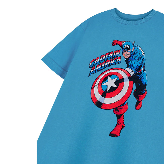 Blue - Side - Captain America Childrens-Kids Short-Sleeved T-Shirt