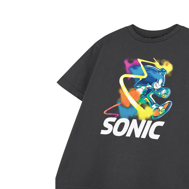 Charcoal - Side - Sonic The Hedgehog Boys Watercolour Short-Sleeved T-Shirt