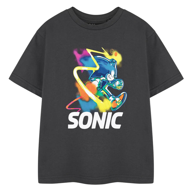 Charcoal - Front - Sonic The Hedgehog Boys Watercolour Short-Sleeved T-Shirt