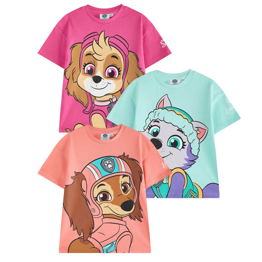 Multicoloured - Front - Paw Patrol Girls Character Short-Sleeved T-Shirt (Pack of 3)