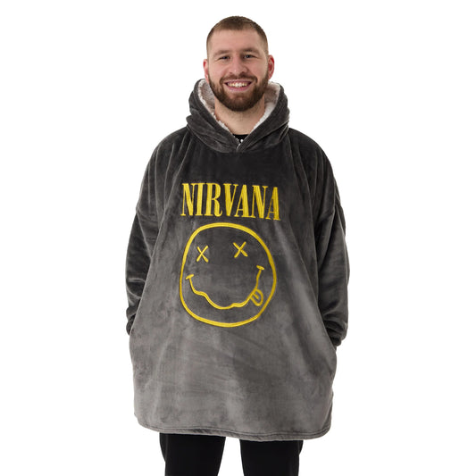 Grey - Front - Nirvana Mens Logo Blanket Hoodie