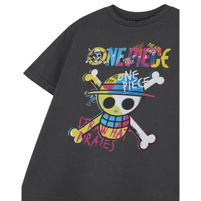 Grey - Side - One Piece Boys Straw Hat Pirates Short-Sleeved T-Shirt