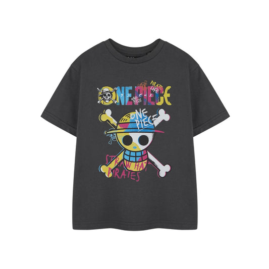 Grey - Front - One Piece Boys Straw Hat Pirates Short-Sleeved T-Shirt
