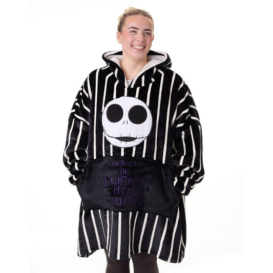 Black-White - Front - The Nightmare Before Christmas Unisex Adult Jack Skellington Hoodie Blanket
