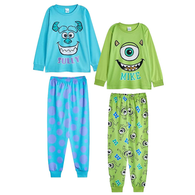 Multicoloured - Front - Monsters Inc Boys Mike & Sulley Long-Sleeved Long Pyjama Set (Pack of 2)