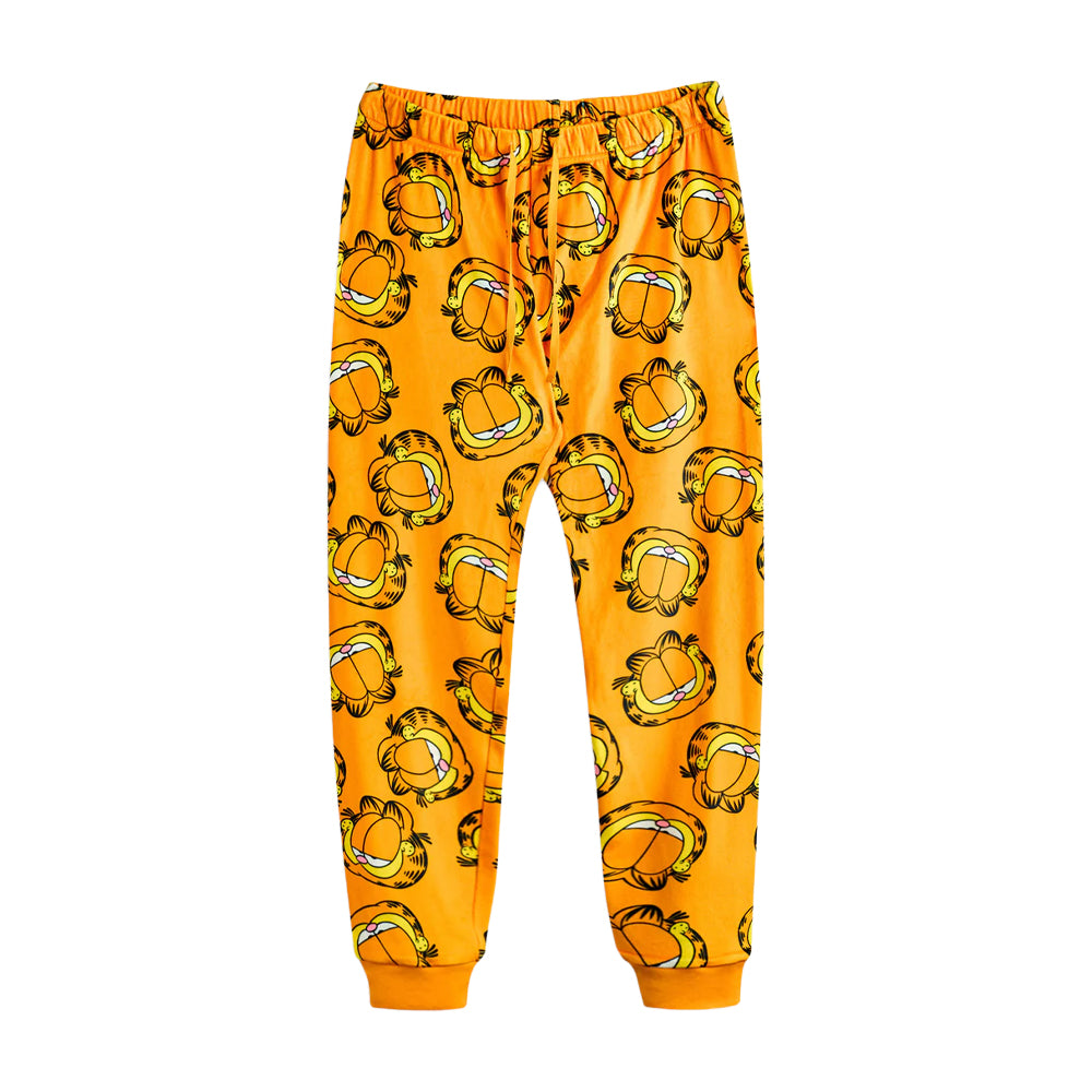 Orange - Side - Garfield Womens-Ladies Big Face Fleece Long-Sleeved Long Pyjama Set