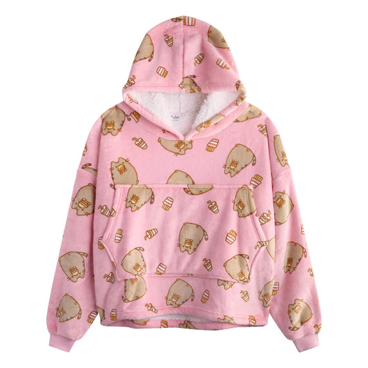 Pastel Pink - Front - Pusheen Girls Food All-Over Print Blanket Hoodie