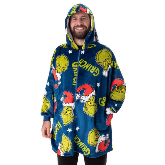 Multicoloured - Front - The Grinch Unisex Adult Character Face Full Zip Blanket Hoodie
