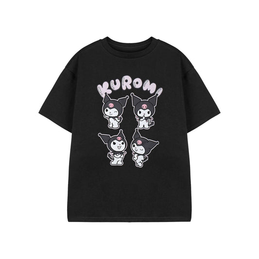Black - Front - Hello Kitty Girls Kuromi Heart Short-Sleeved T-Shirt