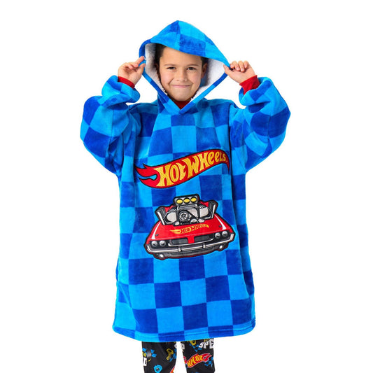 Blue - Front - Hot Wheels Boys Car Pocket Blanket Hoodie