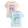 Pink-Blue - Front - Lilo & Stitch Girls Stitch & Angel Short-Sleeved T-Shirt (Pack of 2)