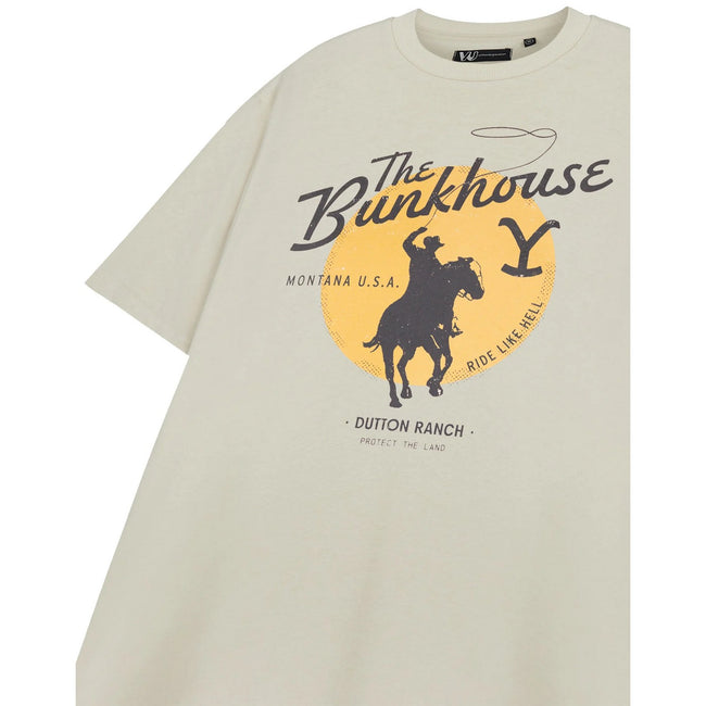 Beige - Close up - Yellowstone Mens The Bunkhouse Short-Sleeved T-Shirt