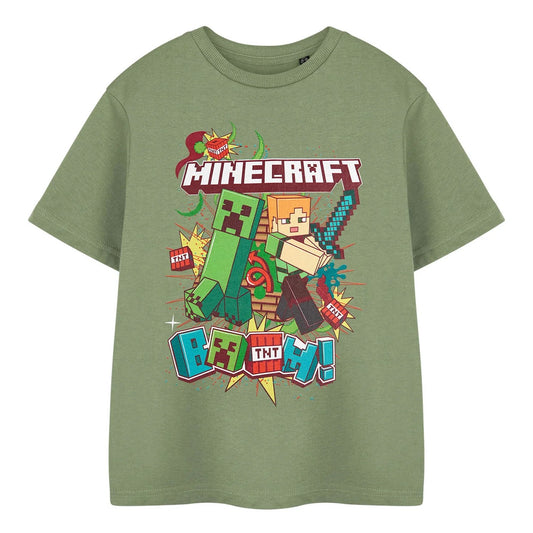 Green - Front - Minecraft Boys Boom Short-Sleeved T-Shirt