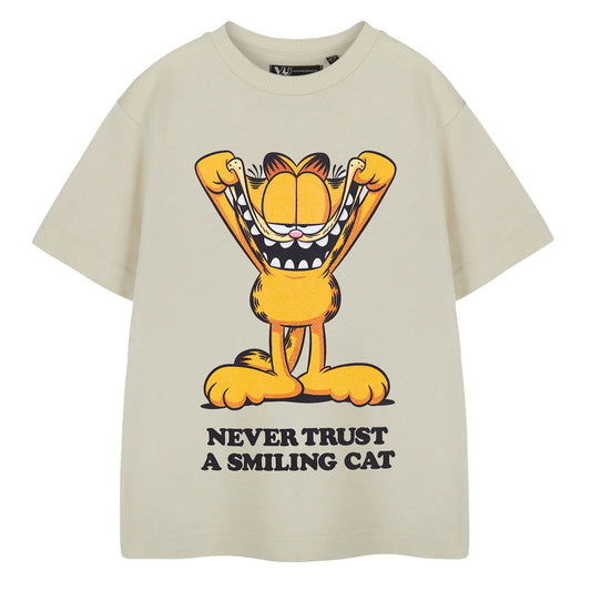 Oatmeal-Yellow-Black - Front - Garfield Boys Smiling Cat Short-Sleeved T-Shirt