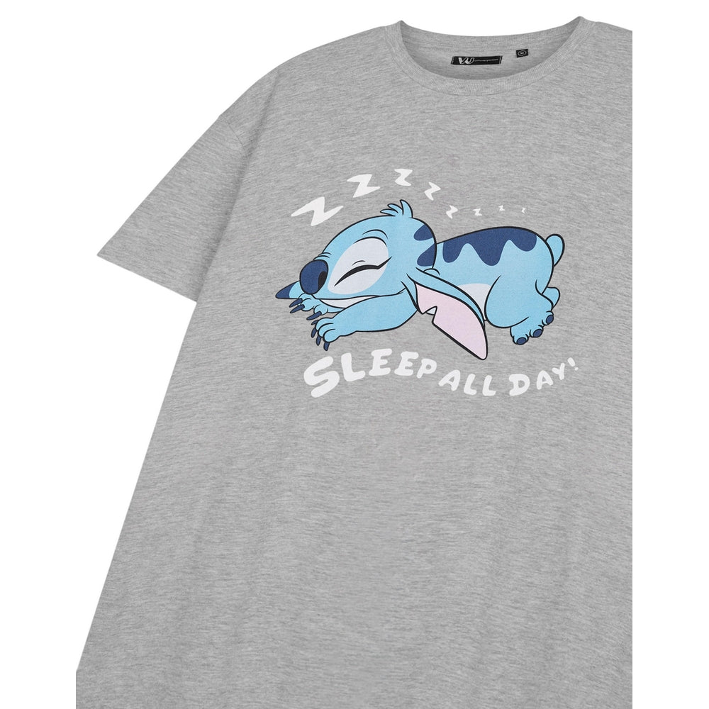 Grey Marl - Side - Lilo & Stitch Womens-Ladies Sleep All Day Short-Sleeved Nightdress