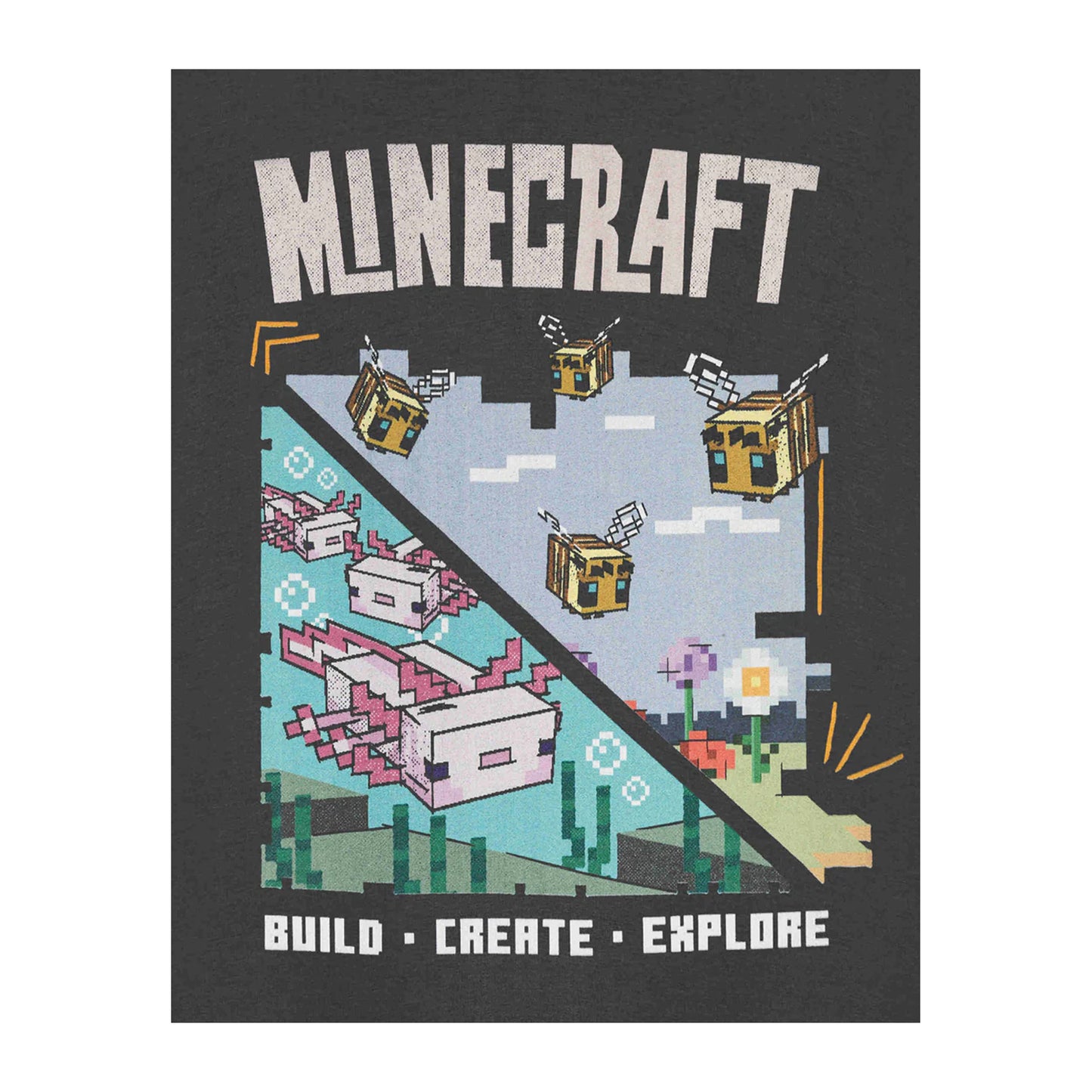 Charcoal - Side - Minecraft Girls Build Create Explore T-Shirt