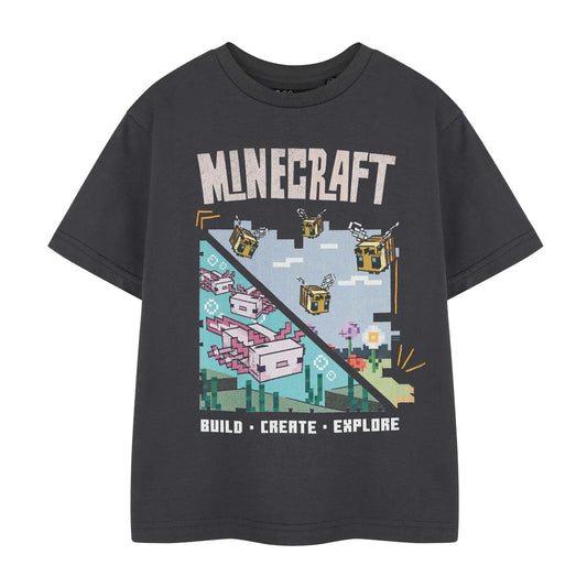 Charcoal - Front - Minecraft Girls Build Create Explore T-Shirt