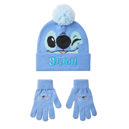 Blue - Front - Lilo & Stitch Girls Character Face Beanie & Gloves Set