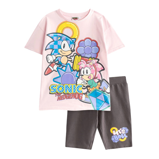 Pink - Front - Sonic The Hedgehog Girls Diamond T-Shirt & Shorts Set