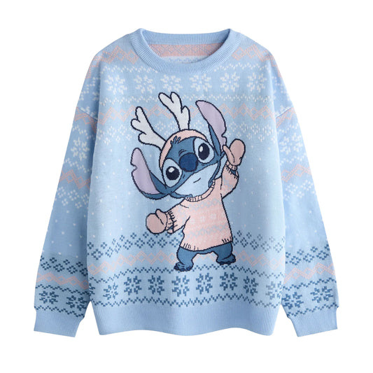 Blue - Front - Lilo & Stitch Womens-Ladies Stitch Christmas Jumper