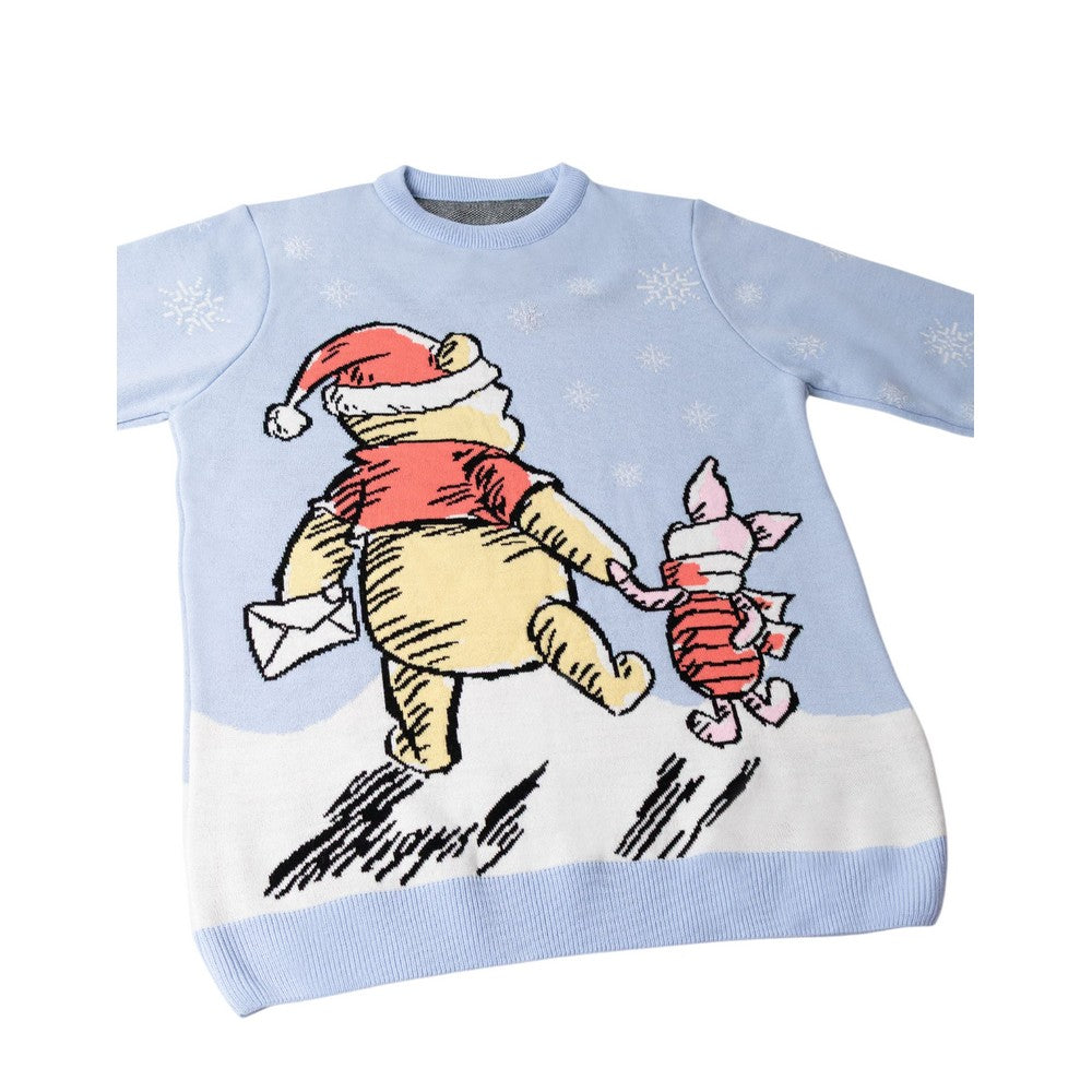 Light Blue - Side - Winnie the Pooh Womens-Ladies Character Christmas Jumper
