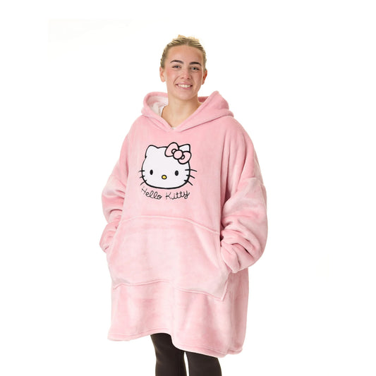 Pink - Front - Hello Kitty Womens-Ladies Character Face Blanket Hoodie