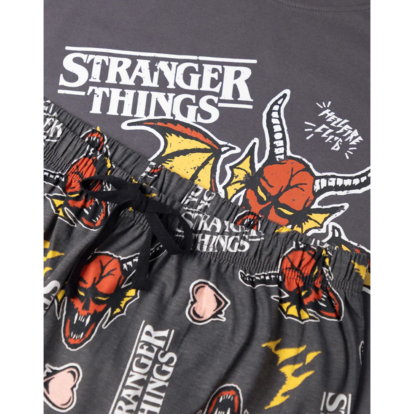 Grey - Lifestyle - Stranger Things Womens-Ladies Hellfire Club Logo Short-Sleeved Long Pyjama Set