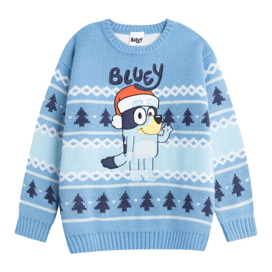 Light Blue - Front - Bluey Boys Character Christmas Jumper