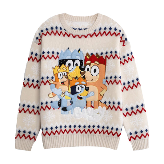 Beige - Front - Bluey Unisex Adult Character Christmas Jumper