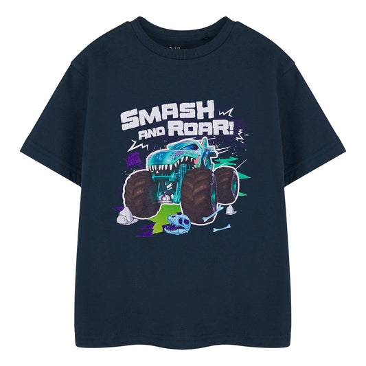 Navy - Front - Hot Wheels Boys Smash And Roar Short-Sleeved T-Shirt
