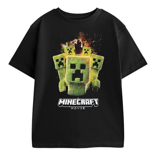Black Solid - Front - Minecraft Boys Creeper Photograph T-Shirt