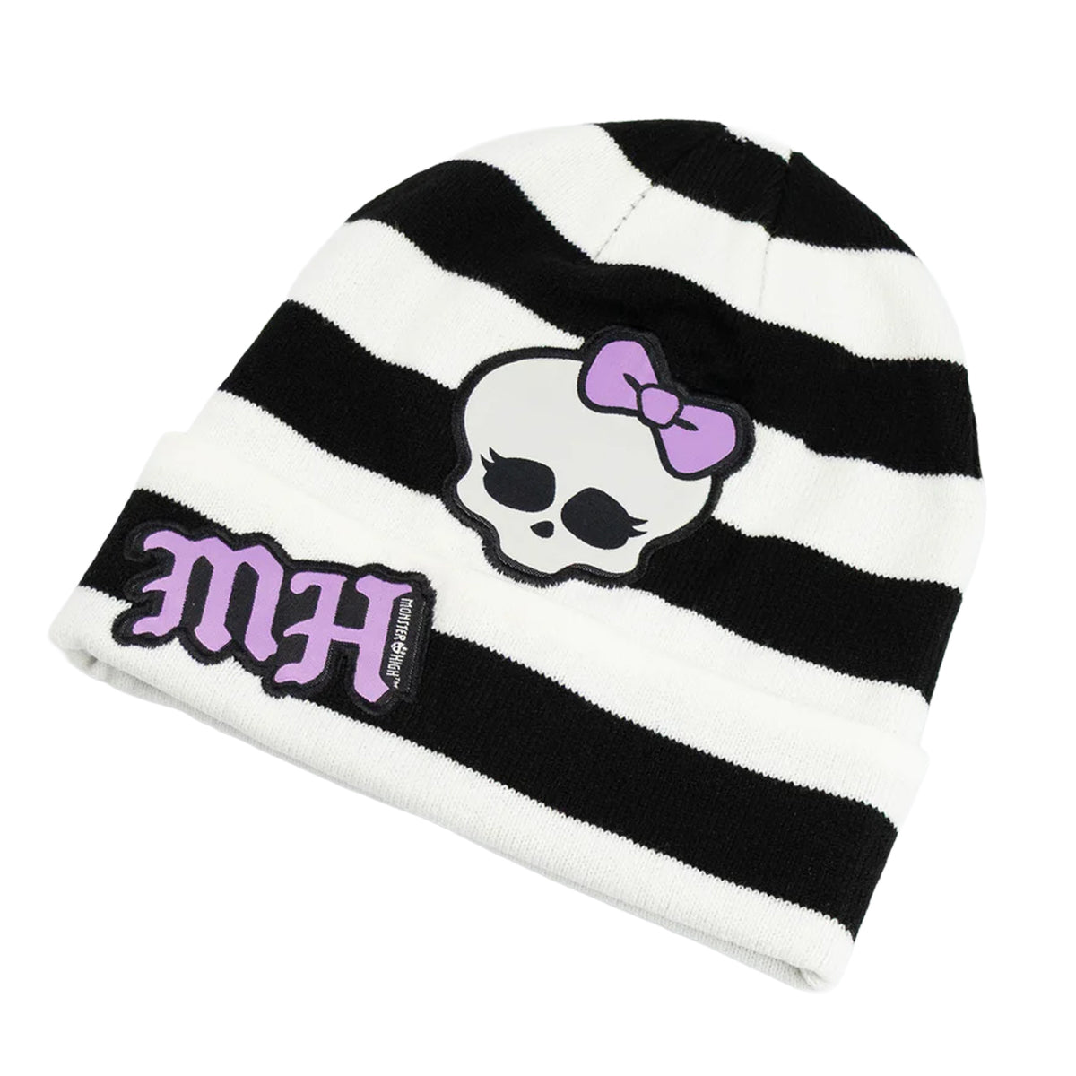 Black-White-Purple - Side - Monster High Womens-Ladies Skullette Beanie