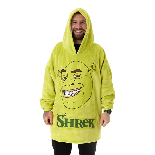 Green - Front - Shrek Unisex Adult Face Blanket Hoodie