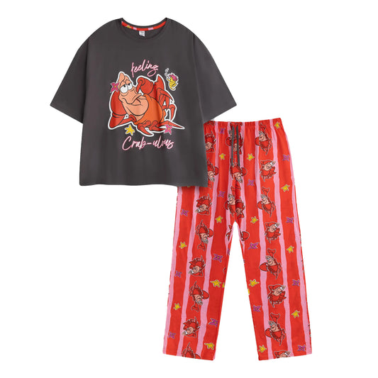 Multicoloured - Front - The Little Mermaid Womens-Ladies Sebastian Short-Sleeved Long Pyjama Set
