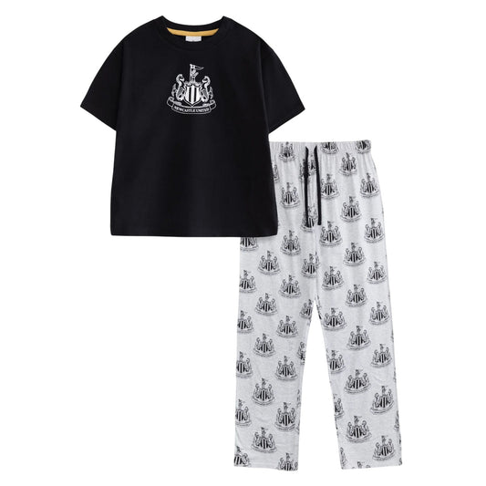 Black-Grey - Front - Newcastle United FC Mens Crest Short-Sleeved Long Pyjama Set