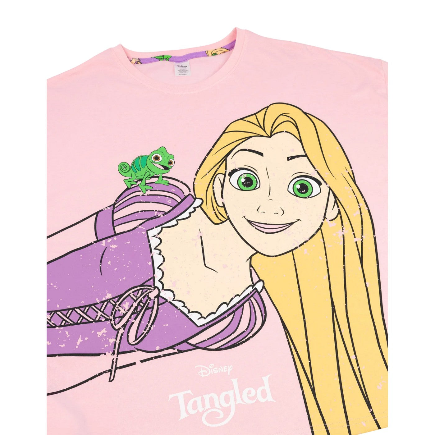 Pink-Purple - Close up - Tangled Womens-Ladies Rapunzel Short-Sleeved Long Pyjama Set