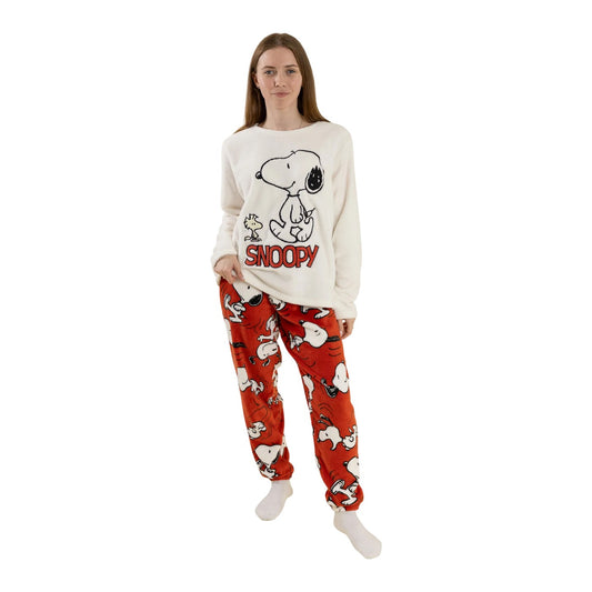 Red-White - Front - Peanuts Womens-Ladies Snoopy Long Pyjama Set