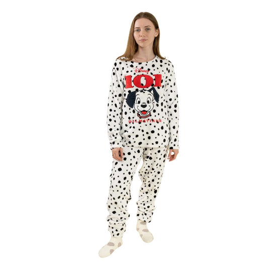 White-Black - Front - 101 Dalmatians Womens-Ladies Pongo Long Pyjama Set