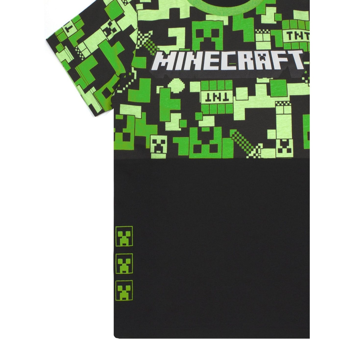 Green-Black - Pack Shot - Minecraft Boys All-Over Print Short-Sleeved Short Pyjama Set