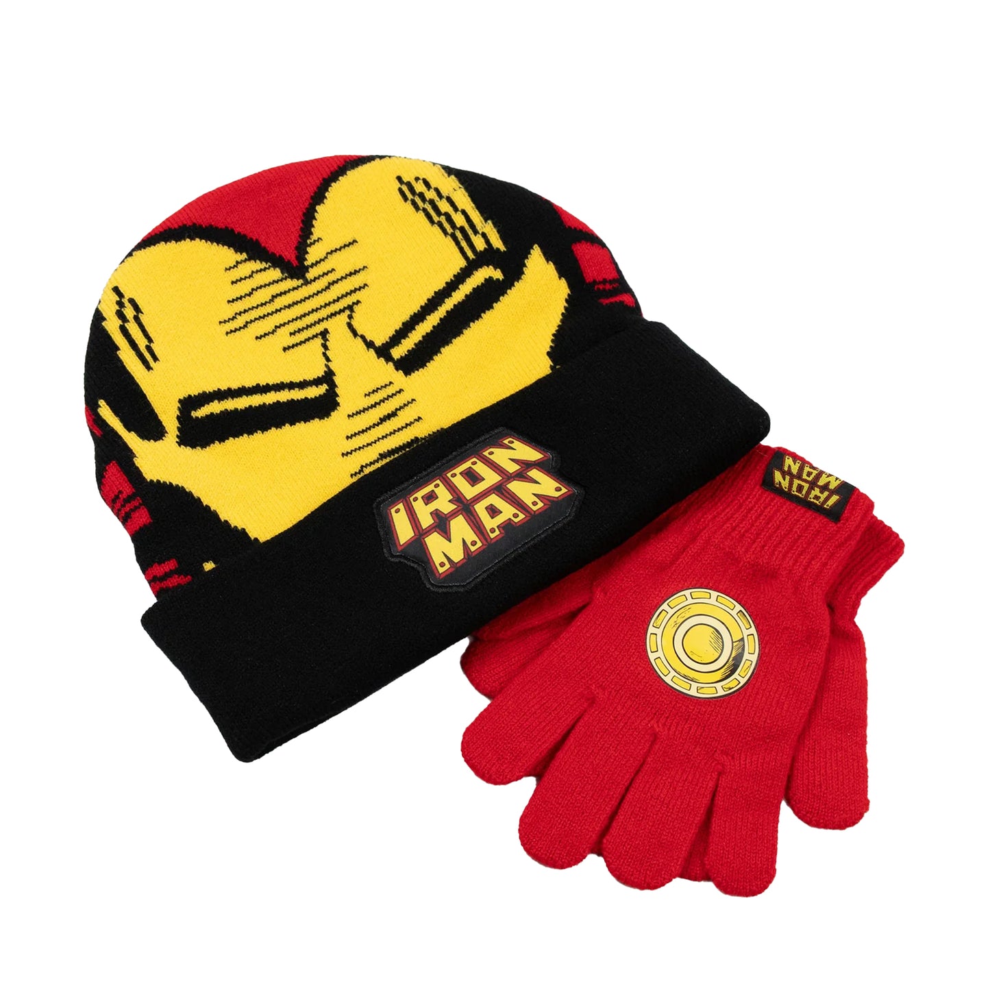 Red - Side - Iron Man Boys Logo Beanie & Gloves Set