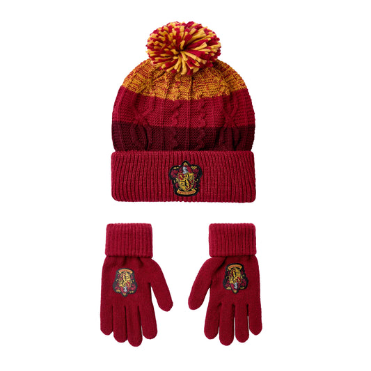 Red-Yellow - Front - Harry Potter Childrens-Kids Gryffindor Beanie & Gloves Set