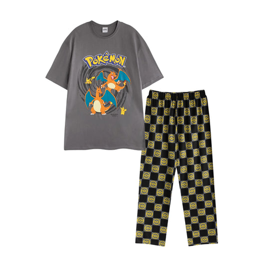 Multicoloured - Front - Pokemon Mens Pikachu & Charizard Short-Sleeved Long Pyjama Set