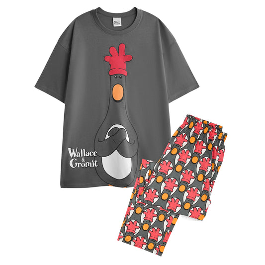 Multicoloured - Front - Wallace and Gromit Mens Feathers McGraw Short-Sleeved Long Pyjama Set