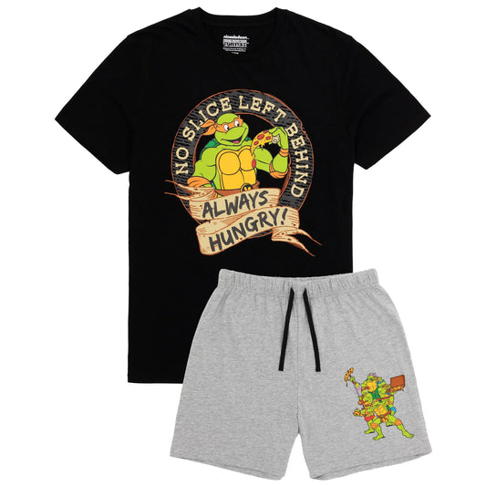 Grey-Black - Front - Teenage Mutant Ninja Turtles Mens Always Hungry Short-Sleeved Short Pyjama Set